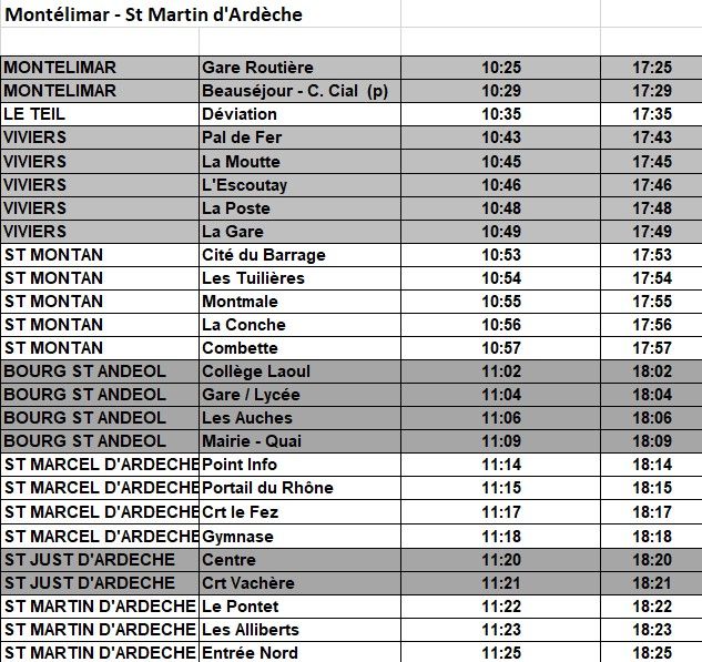 Montélimar Saint-Martin d'Ardèche bus timetable
