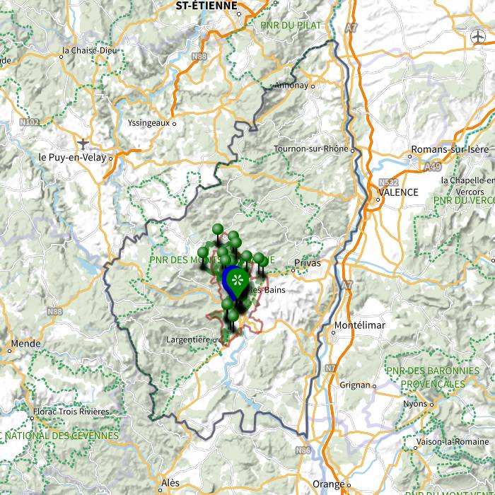 Carte des randonnées autour d'Aubenas en Ardèche
