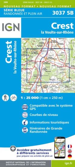 Carte IGN Série bleue, randonnée et plein air : Crest / La Voulte-sur-Rhône