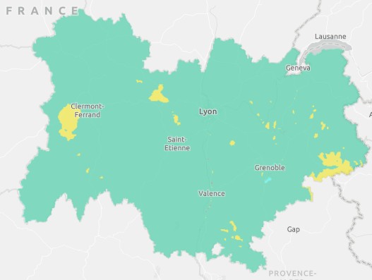Map of air pollution in the Auvergne-Rhône-Alpes region